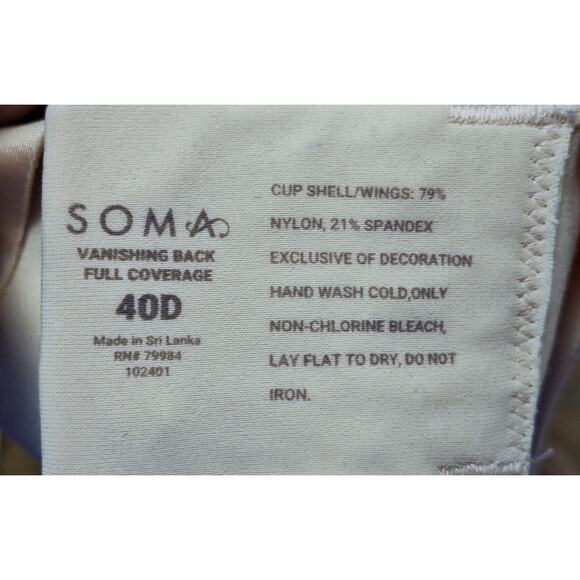 Soma 40D Warm Amber Beige "Vanishing Back Full Coverage" Underwire Minimizer Bra - Picture 3 of 3